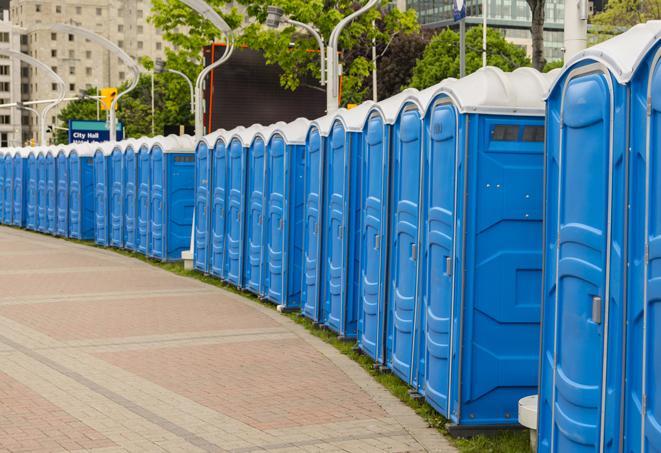 Seasonal porta potty units set up at a Glen Burnie, Maryland venue
